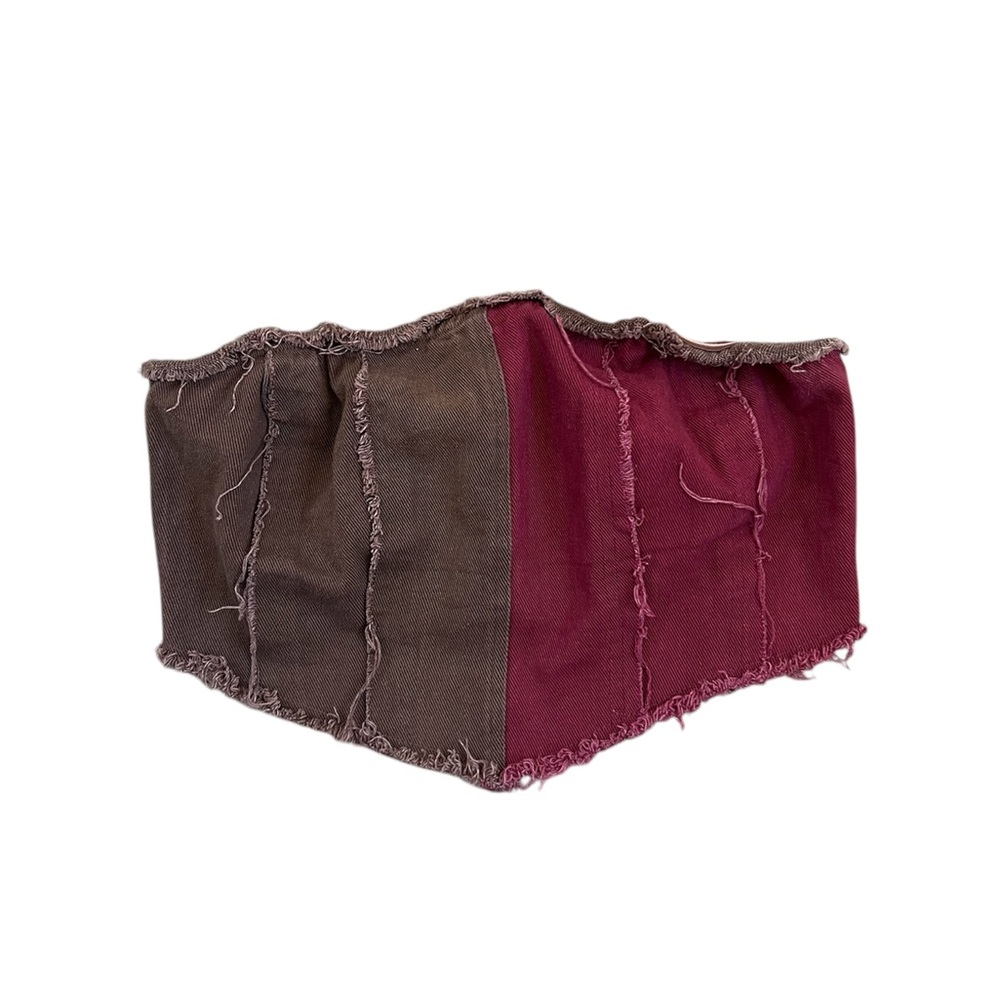 Urban Outfitters Brown and Burgundy Patchwork Strapless Crop Top